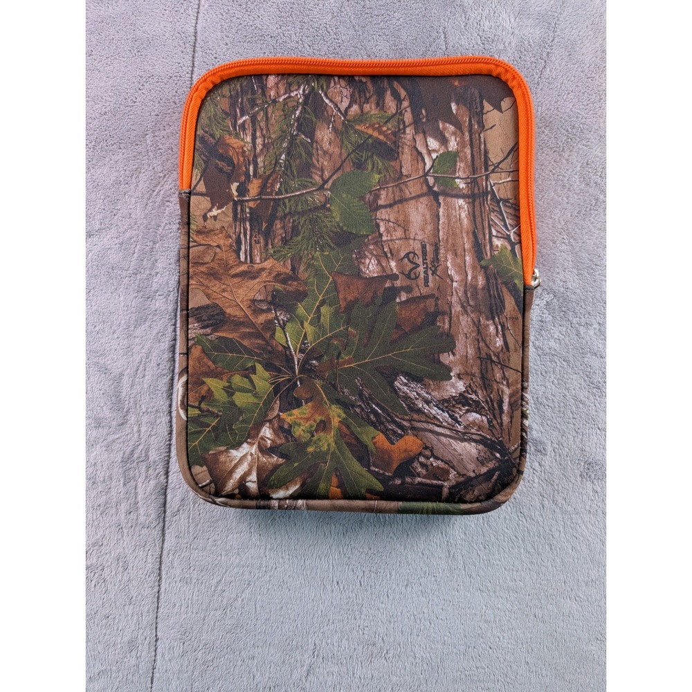 Realtree APG Camo Tablet Sleeve Case Orange Bubble Padded Interior 10.5x8 Inch